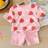 Shein Young Girl Casual Simple Short Sleeve Round Neck T-Shirt And Shorts Set - Strawberry/Daisy Floral Print