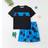Shein Teen Boys Coconut Tree Printed Top And Random Printed Swim Trunks Set - Summer