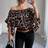 Rafferiza Leopard Print Off Shoulder Flare Sleeve Fashion Blouse
