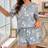 Shein Floral Allover Print Round Neck Short Sleeve Shorts Pajama Set - Plus Size