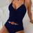 Shein Women's Plain Ruched Deep V-Neck Sleeveless Drawstring Tank Top And Bottom Tankini Swimsuit Set - Summer Beach