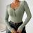 Shein Women's Sage Green Rib Knit Top - Front Center Button