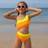 Shein Tween Girls Color Block Asymmetrical Neck One-Piece Swimsuit - Waist Design