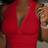 Shein Solid Color Rib-Knit Sleeveless Mock Neck Fitted Red Tank Top - Daily Wear