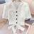 Shein Women's Short Sleeve V-Neck Textured Fabric Back Tie Design Button Up Cropped Shirt Blouse - White