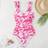 Shein Teen Girls Floral Print Ruched Mesh One-Piece Swimsuit - Pink