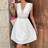 Shein Women's Solid Color Contrast Lace Sleeveless Short Elegant Dress - White