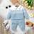 Shein Diamond-Shaped Knitted Footed Jumpsuit With Long Sleeves - Light Blue