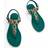 Shein Glamorous Vintage Style Rhinestone Contrast Color Chain Buckle Decorated Green Lycra Fabric Thong Open Toe Low-Heeled Sandals - Green