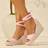 Shein Women's Wedge Platform Bohemian Strap Woven Peep Toe Waterproof Flatform Roman Sandals - Pink