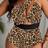 Shein Plus Size Women Leopard Print Halter Metal Decor Sexy One-Piece Swimsuit