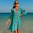 Shein Women Beach Summer V-Neck 3/4 Sleeve Crochet Floral Pattern Color Random Slit Loose Dress Cover-Up