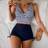 Shein Tankini Swimwear With Striped Print Tank Top & Tie Side Swim Trunks - Summer Vacation