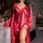 Shein Women Plus Size Burgundy Satin Camisole Long Dress And Nightgown Set - Burgundy