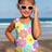 Shein Young Girls Casual Simple Cartoon Floral Print One-Piece Swimsuit - Summer