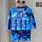 Shein Baby Boys Girls Blue Cartoon Dinosaur Print Soft Knitted Round Neck Long Sleeve Buoyancy Swimsuit - Blue