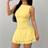 Shein Solid Yellow Sleeveless Tight Gathered Mini Double Layer Pleated Dress - Yellow