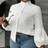 Shein Solid Collar Long Sleeve Puff Cuff Blouse - White