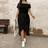 Shein Plus Size Women Asymmetric Neck With Waist Belt Bowknot Cold Shoulder Short Sleeve Dress - Black