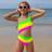 Shein Tween Girls Colorblock Asymmetric Neckline Neon One-Piece Swimsuit - Purple