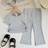 Shein Baby Girls Casual Knit Short Sleeve Top And Flared Pants Set - Gray