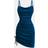 Shein Tween Girl Velvet Surplice Neckline Waist Ruched Bodycon Blue Dress - Blue