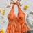 Shein Soleia Boho Spring Break Knitted Racerback Tank Top - Orange Lily/Hibiscus Print