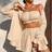 Shein Women's Summer Vacation Soild Color Texture Fabric Ruffled Hem Blouse & Tube Top & Shorts Set - Simple Everyday