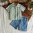 Shein Baby Boy Spring Summer Casual Outfit Striped Short Sleeve Polo Shirt - Washed Denim