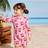 Shein Baby Girls One-Piece Swimsuit With Cute Floral Ruffle Hat - Pink Cherry