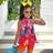 Shein Tween Girl Spring Summer Casual Resort Sleeveless Colourful Printed Tied Neck Blouse Solid Orange Knit Slim Shorts - Orange