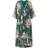 Yumi Floral Kimono Sleeves Dip Hem Wrap Midi Dress - Green