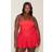 PrettyLittleThing Plus Tomato Red Woven Bandeau Dropped Waist Playsuit