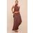 PrettyLittleThing Satin Asymmetric Midi Skirt - Dark Brown