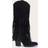 PrettyLittleThing Faux Suede Point Toe Fringed Heel Knee High Western Boots - Black