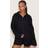 PrettyLittleThing Petite Gauze Long Sleeve Short Pj Set - Black