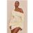 PrettyLittleThing Satin One Shoulder Drape Bodycon Dress - Cream