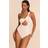 PrettyLittleThing Crinkle One Shoulder Cut Out Swimsuit - White