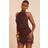 PrettyLittleThing Chiffon Halter Neck Ruched Beaded Mini Dress - Chocolate
