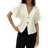 Shein Aloruh Elegant Bat Wing Sleeve Double-Breasted Open Front Solid Color Simple White Shirt