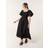 Blue Vanilla Puff Sleeve Mix Fabric Midi Dress - Black