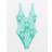 River Island Womens Palm Print Textured Swimsuit - Green