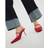 River Island Faux Suede Buckle Strap Heeled Mules - Red