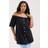 Yours Button Front Frill Bardot Top - Black