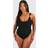 boohoo Womens Plus Square Neck Textured Swimsuit - Black