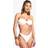 boohoo Womens Textured Stripe Knot Front Bandeau Bikini Top & High Leg Bikini Bottoms Set - White