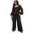 boohoo Womens Plus Drawstring Waist Poplin Wide Leg Trouser - Black