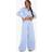 boohoo Womens Stripe Button Detail Wide Leg Trousers - Blue