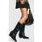 boohoo Womens Wide Fit Textured Low Block Calf High Western Boots - Black