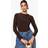 boohoo Womens Double Layer Slinky Long Sleeve Crew Neck Bodysuit - Brown